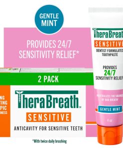 TheraBreath Sensitive Toothpaste, 24/7 Sensitivity Relief (1), With Fluoride for Anticavity Protection, Gentle Mint, 4 Oz